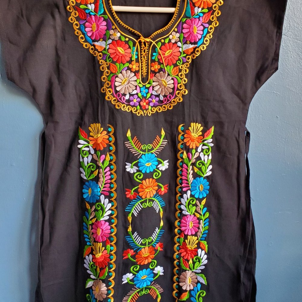 Black  Mexican Aretisanal Dress - Picture 3 of 5
